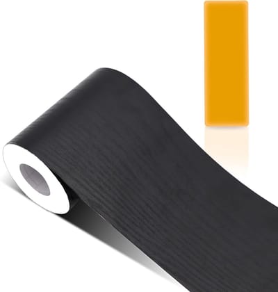 Zelfklevende PVC rand met houtnerf patroon - Waterdicht afpelbaar behang voor decoratie in woonkamer, badkamer en keuken - Zwart - Duurzaam en stijlvol - Gemakkelijk aan te brengen en te verwijderen