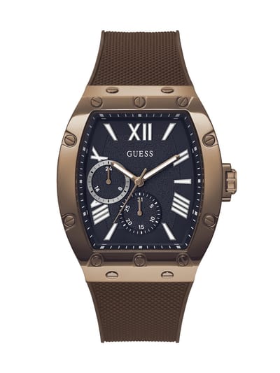 Guess Falcon Multifunctioneel Horloge Bruine Kast: 100% Roestvrij Staal | Armband: 100% Siliconen 43 GW0568G1