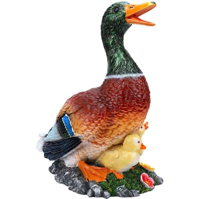 Canard Colvert Décoration Statue de Jardin Canard Mère en Résine avec Canetons Figurine Ornement de Pelouse Sculpture d'Animal de Jardin pour brown