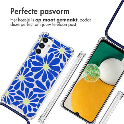 imoshion Hoesje - Geschikt voor Samsung Galaxy A13 (5G) - Design Hoesje met Koord - Cobalt Blue Flowers Connect