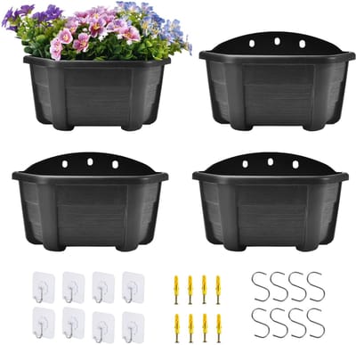 Dailygoods- Plantenbakken 25 cm - 4-delige set - Kunststof - Hangende Plantenbakken - Ruimtebesparend - Inclusief bevestigingsonderdelen - Bloempot
