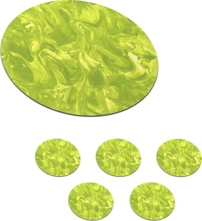 Onderzetters voor glazen - Rond - Groen - Marmer print - Verf - Design - 10x10 cm - Glasonderzetters - 6 stuks