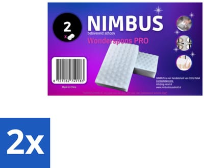 2 x NIMBUS Wonderspons Pro Wit 2 stuks per verpakking - Schoonmaken - Reinigen - Vuil Verwijderen - Vlekken Verwijderen - Water Reinigen
