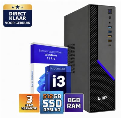 Desktop Computer Intel Core i3 | 8GB RAM | 512GB SSD | Windows 11 Pro | Office PC | Werkcomputer | Zakelijke Computer | Thuiswerk PC | Studie Computer | Kantoor PC | Plug & Play | Direct Klaar voor Gebruik | WiFi | 3 Jaar Garantie