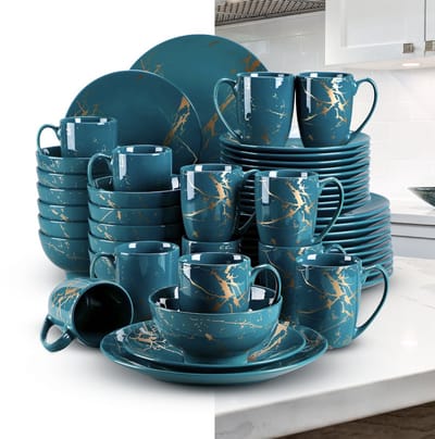 Luxe Serviesset- 48 delig – 12 persoons – Porselein - Bordenset – Dinner platen – Dessertborden - Kommen - Mokken - Donkergroen