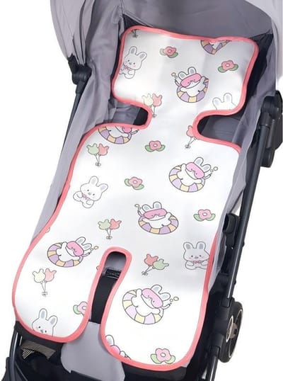 Koelmat voor baby's – Koelmatje voor kinderwagen & autostoel – Comfortabele koelmat – Autostoelaccessoire van 'ice silk'-materiaal – Geschikt voor kinderstoel – Voor gebruik buitenshuis in de zomer – Konijntjesdesign