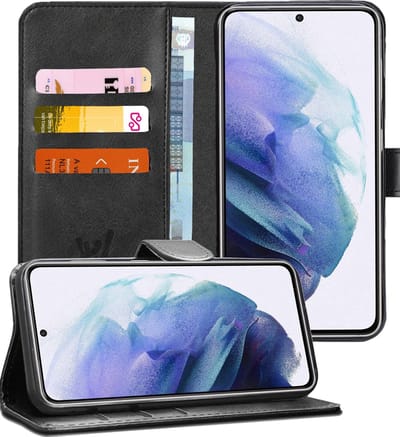 Hoesje geschikt voor Samsung Galaxy S21 Plus - Book Case Kunstleer Pasjeshouder Zwart