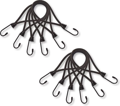 Mini Snelbinders met Haak | Set van 2 Spanelastiek – 12 Stuks | Spanrubbers 20 cm Length | Zwart