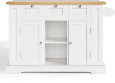 Mobiele keukentafel van 132 cm, landelijke stijl, inklapbaar werkblad, multifunctionele kast, lade, kruidenrek, handdoekrek, 5 wielen, geïntegreerd stopcontact, keuken/eetkamer/huis
