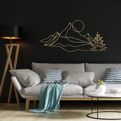 Metalen Wanddecoratie Bergen – 3D Wandkunst – Goud – 60 x 28 cm