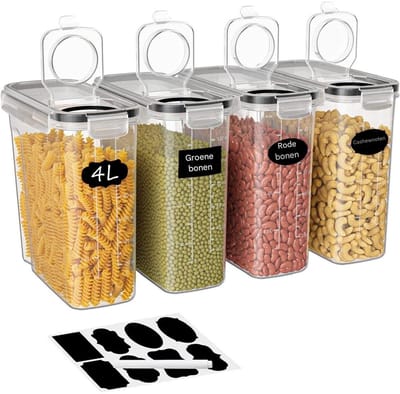 GELLDG Geschikt voorraaddozen - Schüttdozen - Praktische Bediening Met Doseeropening - Vaatwasmachinebestendig BPA-vrij Kunststof - Stapelbaar Ontwerp - Geschikt voor Meel, Muesli En Wasmiddel -4stuks- Transparant