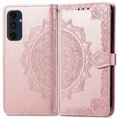 YPCd Bookcase geschikt voor Samsung Galaxy S24 FE - Bloemen Design - Portemonnee / Wallet Hoesje - Roze