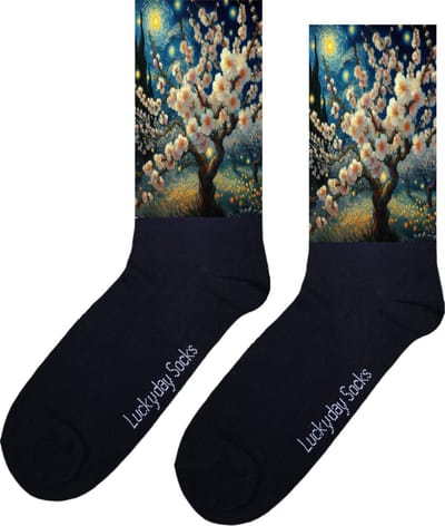 Sterrenacht - Opkikkertje - Grappige sokken - Valentijn cadeau - Verjaardag cadeau - Kerst cadeau - Grappige sokken - Leuke sokken - Kunst - Amandel bloesem - Vrolijke sokken - Kerst sokken - Vaderdag - Moederdag - Socks maken Happy - 37-44