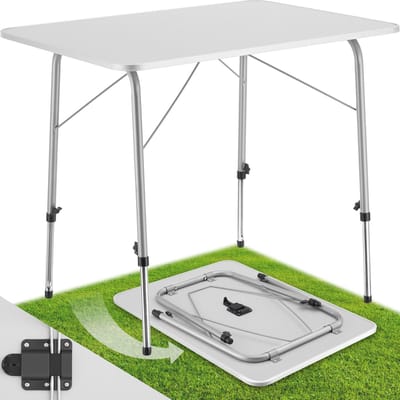tectake® Campingtafel - 80 x 60 x 68 cm - Opvouwbaar - Draagbare Kampeertafel - Vouwtafel Buiten - Inklapbare Tafel - Weerbestendig - Grijs