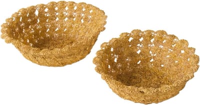WinQ Mand s/2 stuks Abaca Bloem d:25cm en d:20cm- In de kleur Oker/ Beige- Decoratiemand- Fruitmand- broodmand-mand voor planten