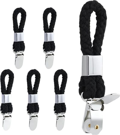 5 stuks handdoekklemmen, hangers voor handdoeken, handdoekhangers zonder naaien, handdoekclips met lussen, zwarte handdoekclips om op te hangen, handdoeklussen