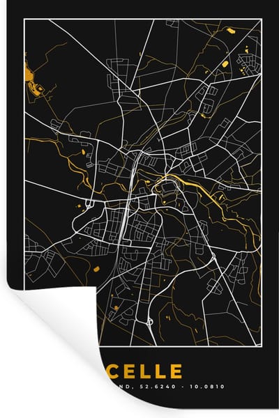 Muurstickers - Sticker Folie - Duitsland – Black and Gold – Celle – Stadskaart – Kaart – Plattegrond - 20x30 cm - Plakfolie - Muurstickers Kinderkamer - Zelfklevend Behang - Zelfklevend behangpapier - Stickerfolie