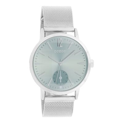 OOZOO Timepieces - Zilverkleurige horloge met zilverkleurige metalen mesh armband - C8616