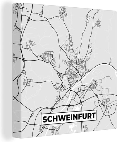 Canvas Schilderij Stadskaart - Plattegrond - Schweinfurt - Duitsland - Kaart - 20x20 cm - Wanddecoratie