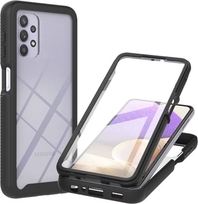 Hoesje Geschikt voor Samsung Galaxy A32 5G | Met ingebouwde screenprotector | Full Protect valbescherming | Doorzichtig / Zwart