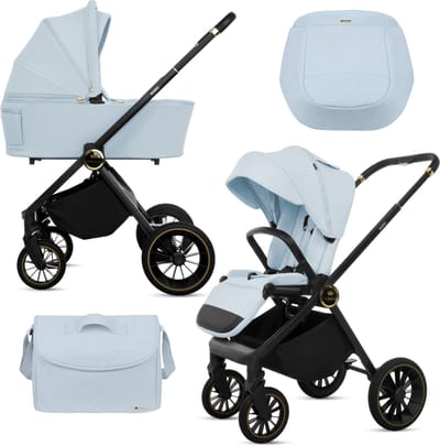 BabyLux® Kinderwagen 2in1 ROSSO, Opvouwbare Lichtgewicht Kinderwagenset Incl. Reiswieg, Buggy Sportzitje, Luiertas En Meer Accessoires, 4 Verstelbare Standen, 0-22kg (0-4 Jaar), Uv-Bescherming 50+