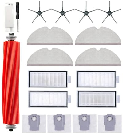 PolkaHome® Vervangingsset geschikt voor Xiaomi Roborock Q7 / Q7+ / Q7 Max+ robotstofzuiger, Accessoireset voor robotstofzuigers, accessoires , 1 hoofdborstels, 4 stofzakken, 4 zijborstels, 4 High-Efficiency filters, 4 dweildoek. Onderdelen.