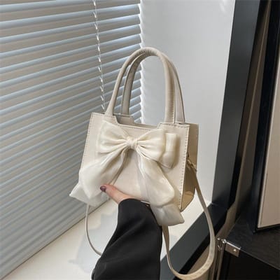 Lente Nieuwe Stijl Fris en Zoet Schoonheid Enkele Schouder Crossbody Tas Feeërieke Stijl Strik Handvat Trendy Vierkante Tas white