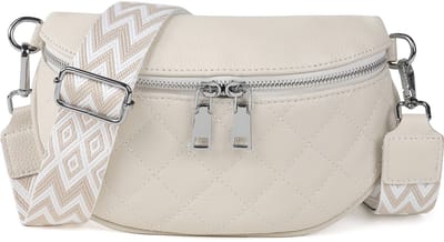 TAN.TOMI Dames Schoudertas – Trendy Leren Crossbody Tas – Kleine Damestas met Ritssluiting & Verstelbare Bag Strap – Wit met Goudkleurige Hardware