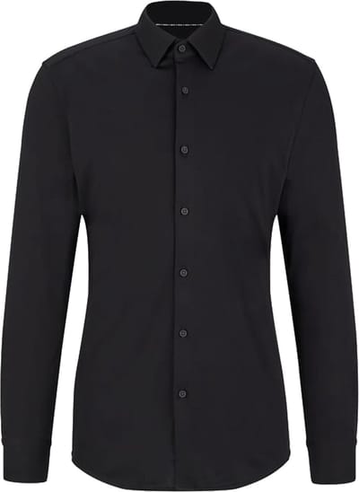 BOSS Hank-s slim fit overhemd - tricot - zwart - Strijkvriendelijk - Boordmaat: 45 (EU maat: XXL)