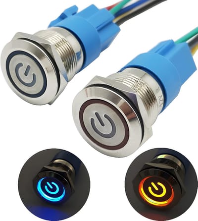 2 stuks Vergrendelbare Drukknop Schakelaar 12V LED Metaal IP67 - Blauw en Rood