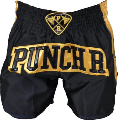 PunchR Muay Thai Kickboks Broek MTS7 Zwart Goud - XXXL