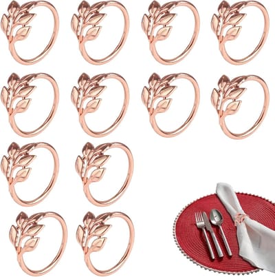 Solidchoice - Set van 12 Roze Gouden Servetringen met Bladontwerp