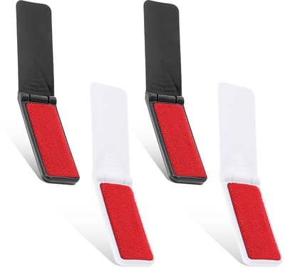 Opvouwbare pluizenborstel voor kleding, 4-delige draagbare pluizenborstel in reisformaat, herbruikbare mini-compacte pluizenborstel voor het verwijderen van pluisjes van meubels, banken, dierenhaar en textiel (zwart, wit)
