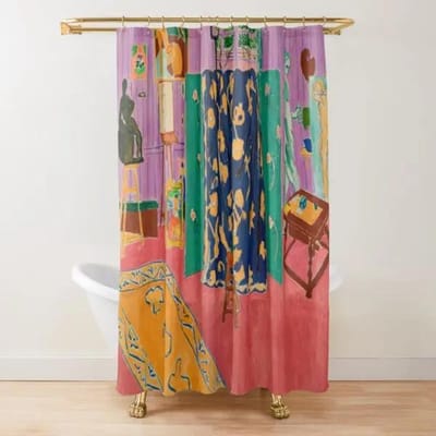 Abstracte Matisse Bloemenkunst Douchegordijn Modern Geometrisch Eenvoudig Esthetisch Pastel Boho Trendy Badkamergordijn Decor met Haak W150xH180cm