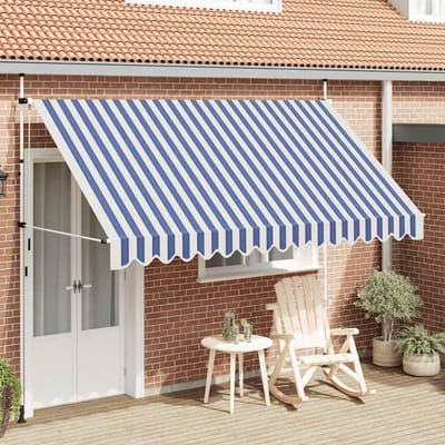 vidaXL - Luifel - handmatig - uittrekbaar - 350 - cm - blauw - en - witte - strepen