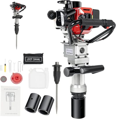 Benzine paalram - Grondboor machine - Hekken plaatsen - Krachtige 2-takt motor - 55 en 70 mm - Rood