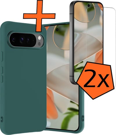 Hoes - Met 2x Screenprotector - Geschikt voor Google Pixel 10 Pro - Sterk & Shockproof - Back Cover - Siliconen Case - Telefoon Hoes - Donkergroen