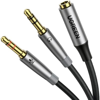Ugreen Serie - AUX Splitter Kabel - 3,5 mm - Goud vergulde Pluggen - Nylon Vlechtwerk