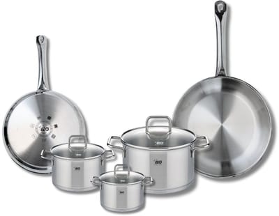 Set van 2 Koekenpannen 24 en 28 cm en 3 kookpotten 12, 14 en 20 cm Elo Profi Citrin
