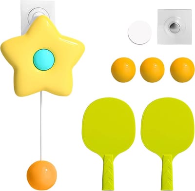 Indoor Tafeltennis Set met Plakhaakjes voor Creatieve Zelftraining - Geel, Perfect voor Thuis en Sportieve Activiteiten
