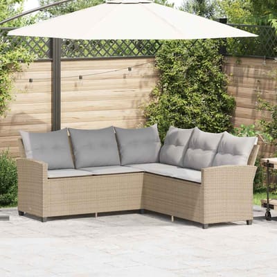 vidaXL - Loungebank - met - kussens - L-vormig - poly - rattan - beige