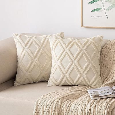 Famanu - Kussenslopen, voor sierkussens, set van 2, wol, fluweel, boho, decoratief kussen, voor de bank, slaapkamer of woonkamer, 40 x 40 cm, beige