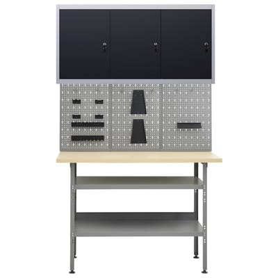 vidaXL - Werkbank - met - drie - wandpanelen - en - een - kast
