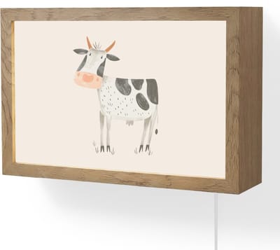Wandlamp 30x20 cm - Oplaadbaar - Koe - Boerderij dier - Dieren - Pastel kleuren - Wandlampen binnen woonkamer - Slaapkamer lamp met kabel - Decoratieve nachtlamp - Vloerlamp snoer