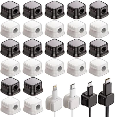 Dailygoods- Kabelhouder magnetisch set van 24 stuks - Sterke plakstrip - Kabel organiser - Compact formaat 2.2×2.2×1.4cm - Snoerbeheer zonder schade - Voor bureau en auto - Kabelorganizer