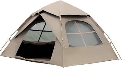 Automatische Pop-up Tent - Vierhoekige Kampeertent voor 1-2 Personen - Vaste Zonnekap - Inclusief Draagtas - Ideaal voor Gezinscamping en Festivals - Met Zwarte UV-Block Coating - Snelle 3-Seconden Opzet - Niet waterdicht - Kaki
