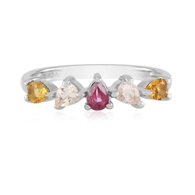 Cavill - Zilveren Ring met Roze Topaas, Morganiet & Citrien - 925 Sterling Zilver Platina Verguld - Druppelvormige Edelstenen - Luxe Sieraad