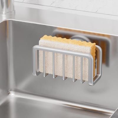 Sponshouder voor aanrecht, sterke zuignap, roestvrijstalen en verwijderbare keukenorganizer voor spons, borstel en afwasdoek - ideaal voor een opgeruimde keuken