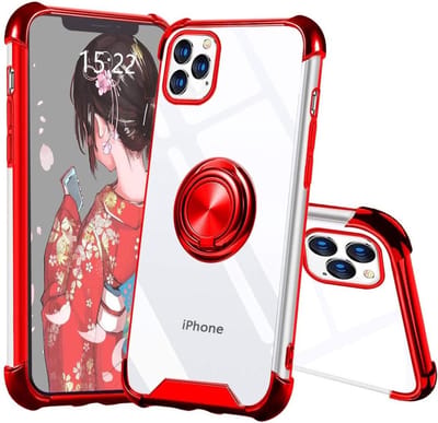 Hoesje Geschikt voor iPhone 12 / 12 Pro hoesje - Backcover met Ringhouder - Verstevigde hoeken - Transparant / Rood