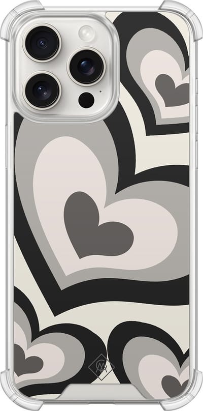 Casimoda® hoesje - Geschikt voor iPhone 15 Pro Max - Hart Swirl Zwart - Shockproof case - Extra sterk - TPU/polycarbonaat - Zwart, Transparant